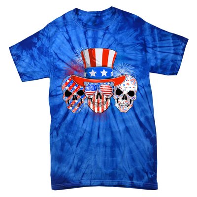 Skull American Flag 4th Of July Patriotic Usa Funny Great Gift Tie-Dye T-Shirt