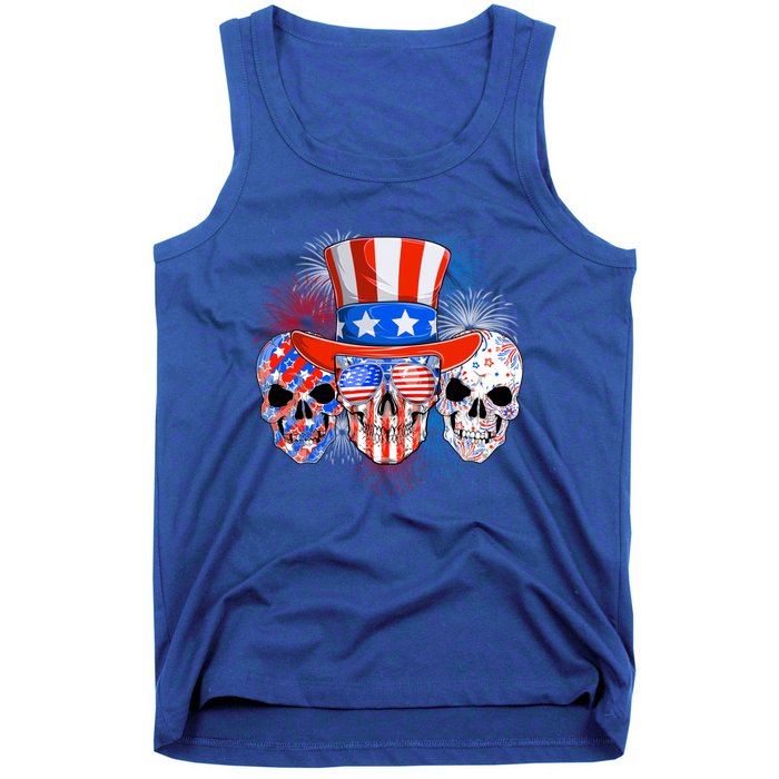 Skull American Flag 4th Of July Patriotic Usa Funny Great Gift Tank Top