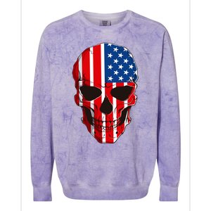 Skull American Flag 4th Of July Usa Patriotic Merica Skull Cool Gift Colorblast Crewneck Sweatshirt