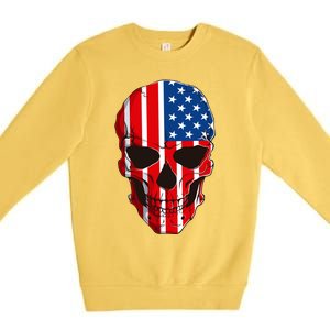 Skull American Flag 4th Of July Usa Patriotic Merica Skull Cool Gift Premium Crewneck Sweatshirt