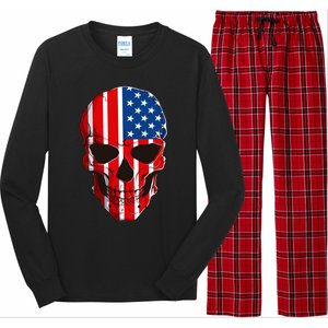 Skull American Flag 4th Of July Usa Patriotic Merica Skull Cool Gift Long Sleeve Pajama Set