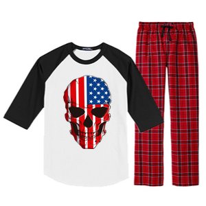 Skull American Flag 4th Of July Usa Patriotic Merica Skull Cool Gift Raglan Sleeve Pajama Set