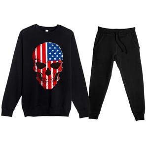 Skull American Flag 4th Of July Usa Patriotic Merica Skull Cool Gift Premium Crewneck Sweatsuit Set