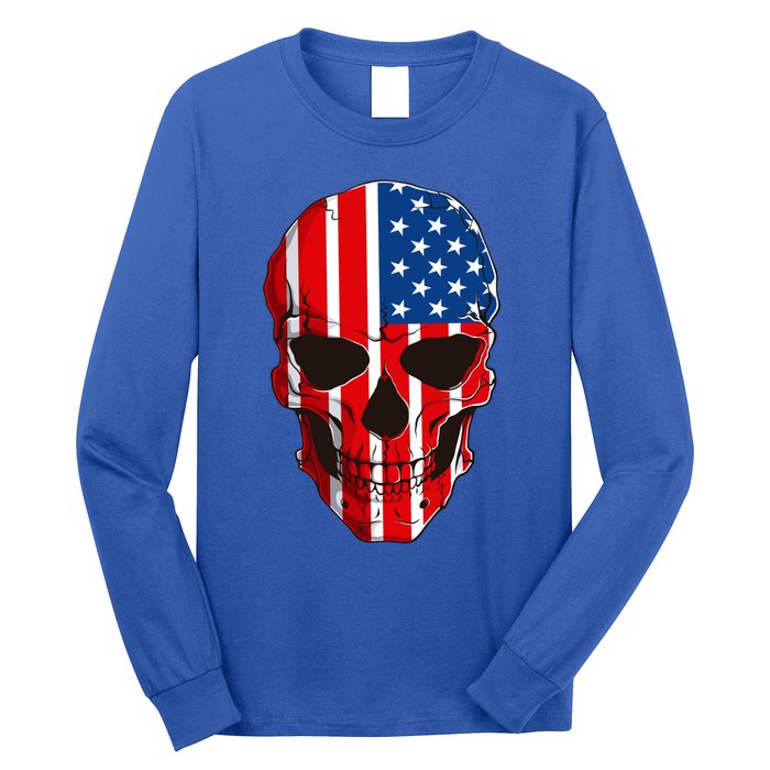 Skull American Flag 4th Of July Usa Patriotic Merica Skull Cool Gift Long Sleeve Shirt