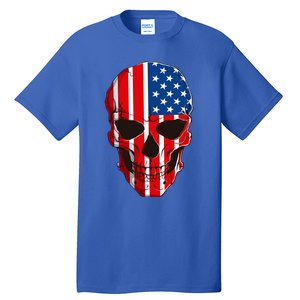 Skull American Flag 4th Of July Usa Patriotic Merica Skull Cool Gift Tall T-Shirt