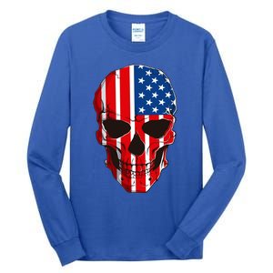 Skull American Flag 4th Of July Usa Patriotic Merica Skull Cool Gift Tall Long Sleeve T-Shirt