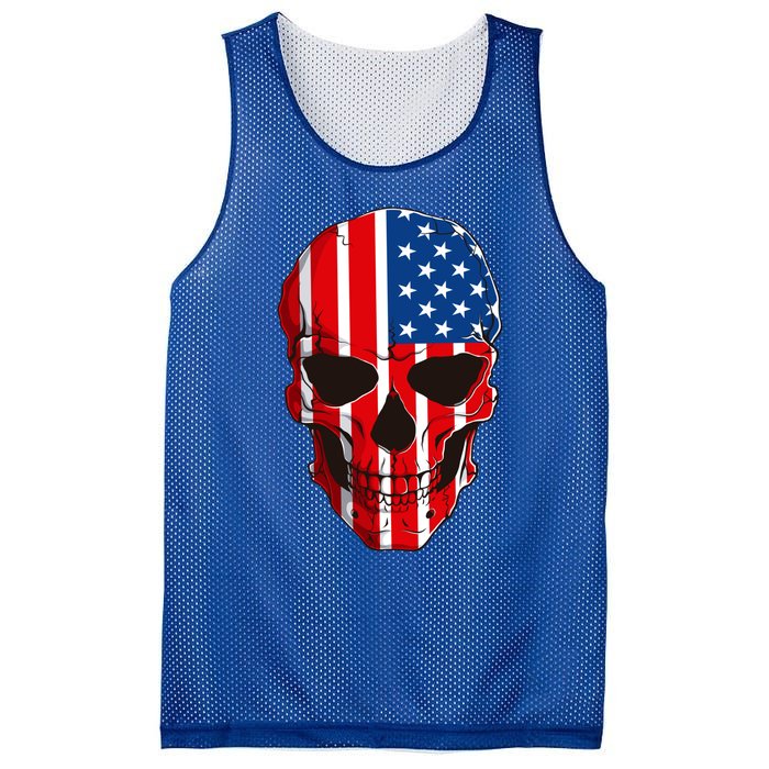 Skull American Flag 4th Of July Usa Patriotic Merica Skull Cool Gift Mesh Reversible Basketball Jersey Tank