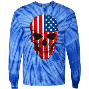 Skull American Flag 4th Of July Usa Patriotic Merica Skull Cool Gift Tie-Dye Long Sleeve Shirt