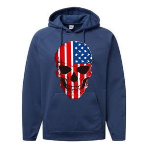 Skull American Flag 4th Of July Usa Patriotic Merica Skull Cool Gift Performance Fleece Hoodie