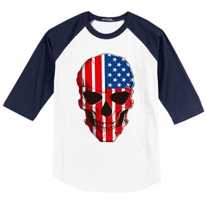 Skull American Flag 4th Of July Usa Patriotic Merica Skull Cool Gift Baseball Sleeve Shirt