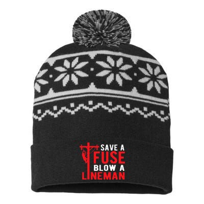 Save A Fuse Blow A Lineman Funny Lineman USA-Made Snowflake Beanie