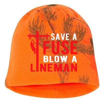 Save A Fuse Blow A Lineman Funny Lineman Kati - Camo Knit Beanie