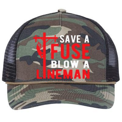 Save A Fuse Blow A Lineman Funny Lineman Retro Rope Trucker Hat Cap