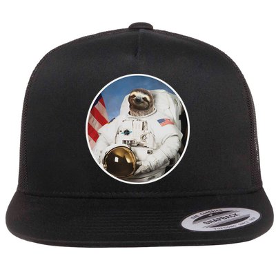 Sloth Astronau, Funny Sloth Gift Outer Space Flat Bill Trucker Hat