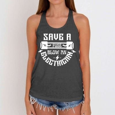 Save A Fuse Blow An Electrician Women's Knotted Racerback Tank