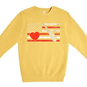 Saxophone American Flag Heart Valentines Day Cool Musician Premium Crewneck Sweatshirt