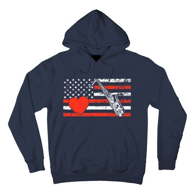 Saxophone American Flag Heart Valentines Day Cool Musician Hoodie