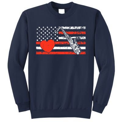 Saxophone American Flag Heart Valentines Day Cool Musician Sweatshirt