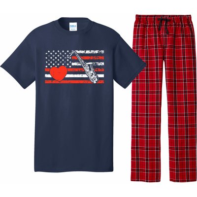 Saxophone American Flag Heart Valentines Day Cool Musician Pajama Set