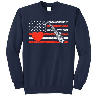 Saxophone American Flag Heart Valentines Day Cool Musician Tall Sweatshirt