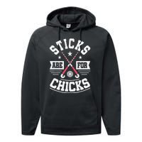 Sticks Are For Chicks Field Hockey Player Hockey Fan Performance Fleece Hoodie