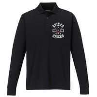 Sticks Are For Chicks Field Hockey Player Hockey Fan Performance Long Sleeve Polo