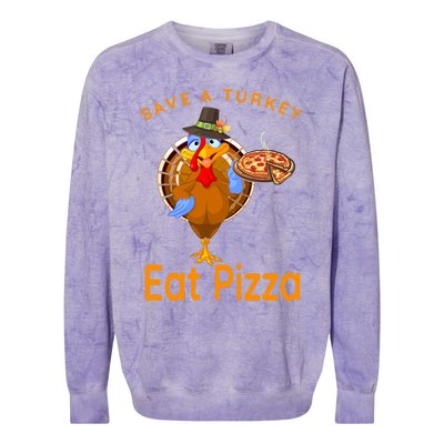 Save A Funny Turkey Pilgrim Eat Pizza Adult Vegan Gift Colorblast Crewneck Sweatshirt