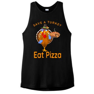 Save A Funny Turkey Pilgrim Eat Pizza Adult Vegan Gift Ladies PosiCharge Tri-Blend Wicking Tank