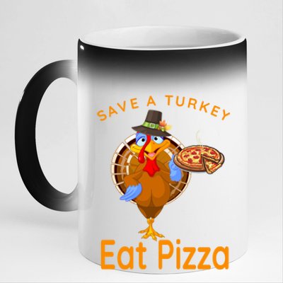 Save A Funny Turkey Pilgrim Eat Pizza Adult Vegan Gift 11oz Black Color Changing Mug