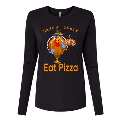 Save A Funny Turkey Pilgrim Eat Pizza Adult Vegan Gift Womens Cotton Relaxed Long Sleeve T-Shirt