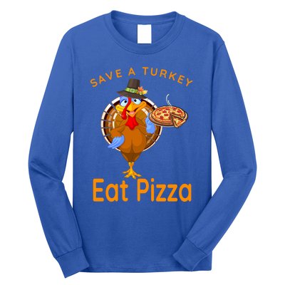 Save A Funny Turkey Pilgrim Eat Pizza Adult Vegan Gift Long Sleeve Shirt