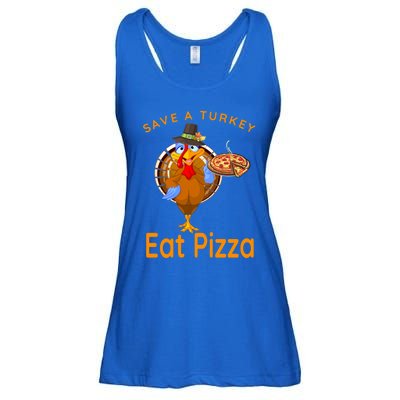 Save A Funny Turkey Pilgrim Eat Pizza Adult Vegan Gift Ladies Essential Flowy Tank