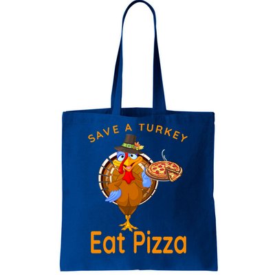 Save A Funny Turkey Pilgrim Eat Pizza Adult Vegan Gift Tote Bag