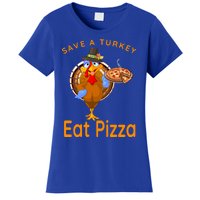 Save A Funny Turkey Pilgrim Eat Pizza Adult Vegan Gift Women's T-Shirt