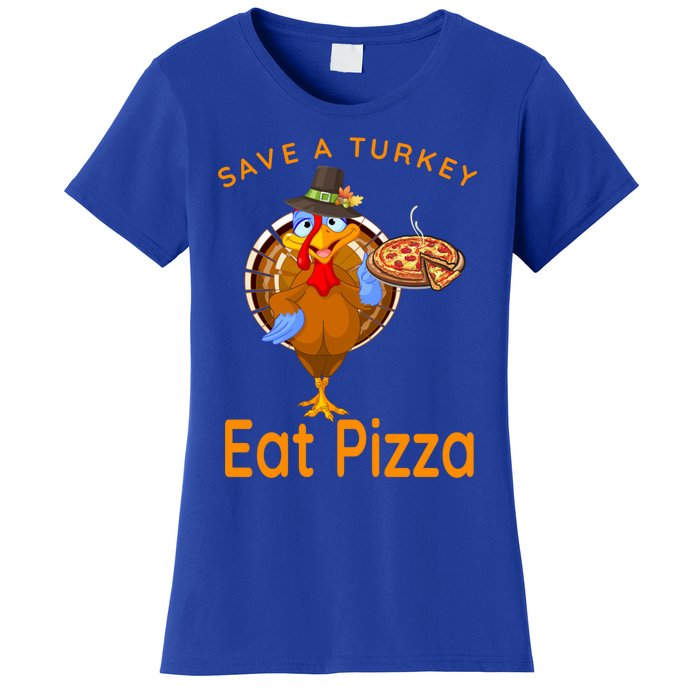 Save A Funny Turkey Pilgrim Eat Pizza Adult Vegan Gift Women's T-Shirt