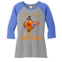 Save A Funny Turkey Pilgrim Eat Pizza Adult Vegan Gift Women's Tri-Blend 3/4-Sleeve Raglan Shirt