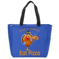 Save A Funny Turkey Pilgrim Eat Pizza Adult Vegan Gift Zip Tote Bag