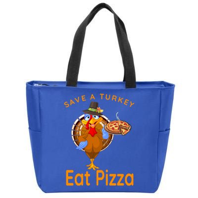 Save A Funny Turkey Pilgrim Eat Pizza Adult Vegan Gift Zip Tote Bag