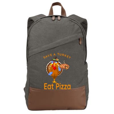 Save A Funny Turkey Pilgrim Eat Pizza Adult Vegan Gift Cotton Canvas Backpack