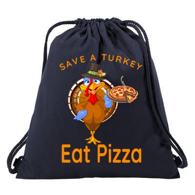 Save A Funny Turkey Pilgrim Eat Pizza Adult Vegan Gift Drawstring Bag