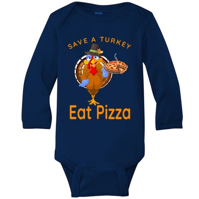 Save A Funny Turkey Pilgrim Eat Pizza Adult Vegan Gift Baby Long Sleeve Bodysuit