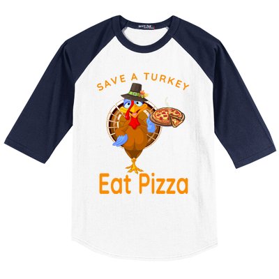 Save A Funny Turkey Pilgrim Eat Pizza Adult Vegan Gift Baseball Sleeve Shirt