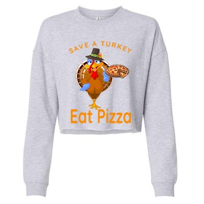 Save A Funny Turkey Pilgrim Eat Pizza Adult Vegan Gift Cropped Pullover Crew