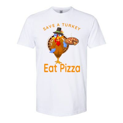 Save A Funny Turkey Pilgrim Eat Pizza Adult Vegan Gift Softstyle CVC T-Shirt