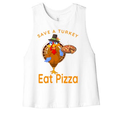 Save A Funny Turkey Pilgrim Eat Pizza Adult Vegan Gift Women's Racerback Cropped Tank