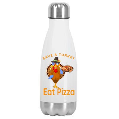 Save A Funny Turkey Pilgrim Eat Pizza Adult Vegan Gift Stainless Steel Insulated Water Bottle