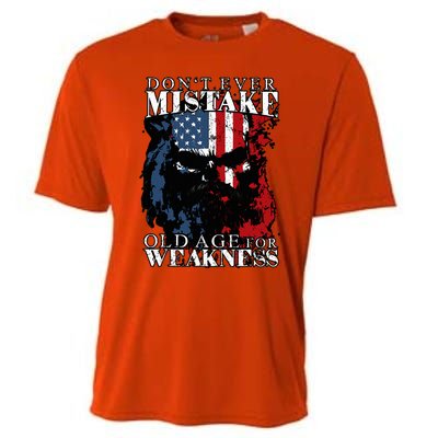 Skull American Flag Dont Ever Mistake Old Age For Weakness Cooling Performance Crew T-Shirt