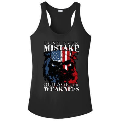 Skull American Flag Dont Ever Mistake Old Age For Weakness Ladies PosiCharge Competitor Racerback Tank