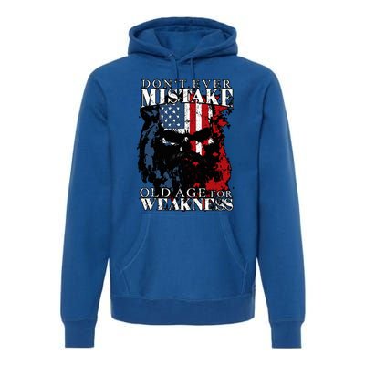 Skull American Flag Dont Ever Mistake Old Age For Weakness Premium Hoodie