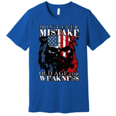 Skull American Flag Dont Ever Mistake Old Age For Weakness Premium T-Shirt